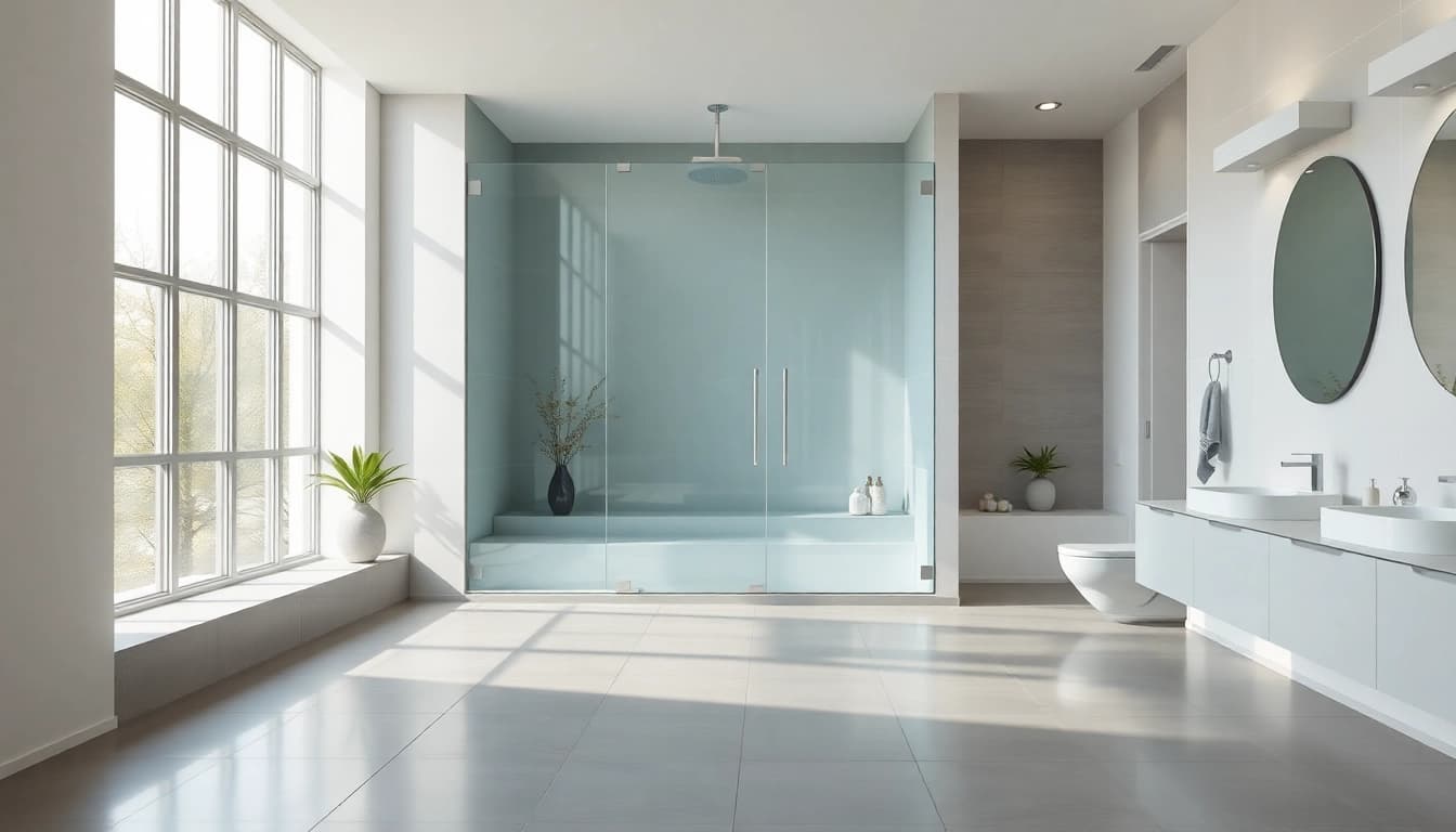 Admire la paroi de douche à l'italienne moderne dans une salle de bain élégante, avec lumière naturelle.