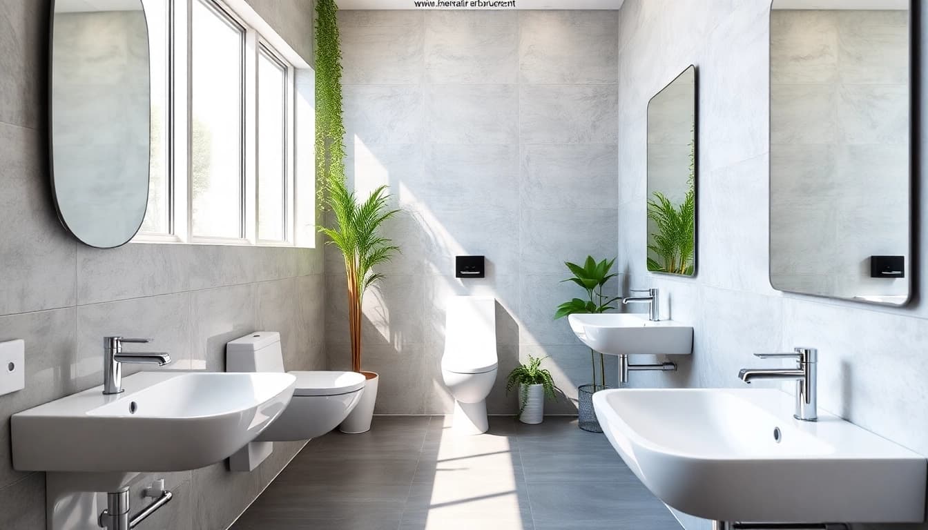 Showcase of commercial toilet refurbishment, highlighting modern fixtures and a clean, professional restroom design.