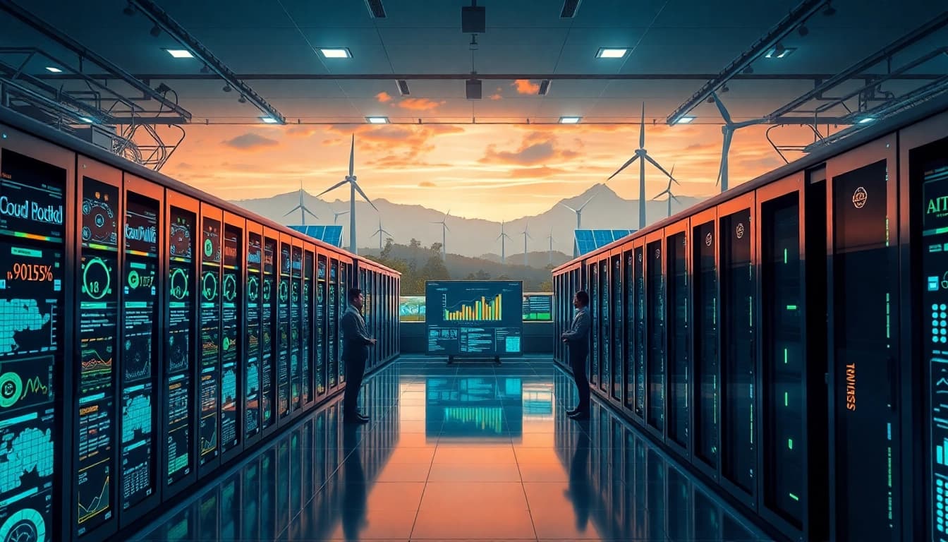 Advanced cloud mining site showcasing real-time data on cryptocurrency mining with renewable energy integration.