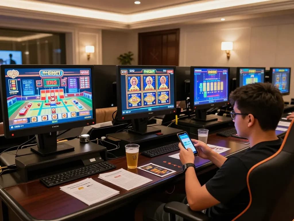 Engaging with the rr88bet app in a cozy gaming setup, showcasing online casino excitement.