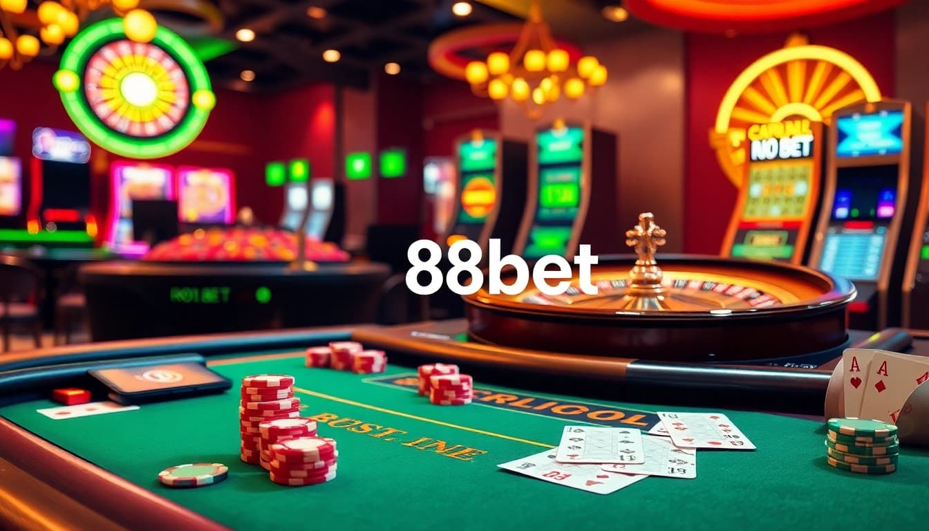 Play online poker and casino games at 188bet, showcasing a vibrant gambling scene filled with excitement.