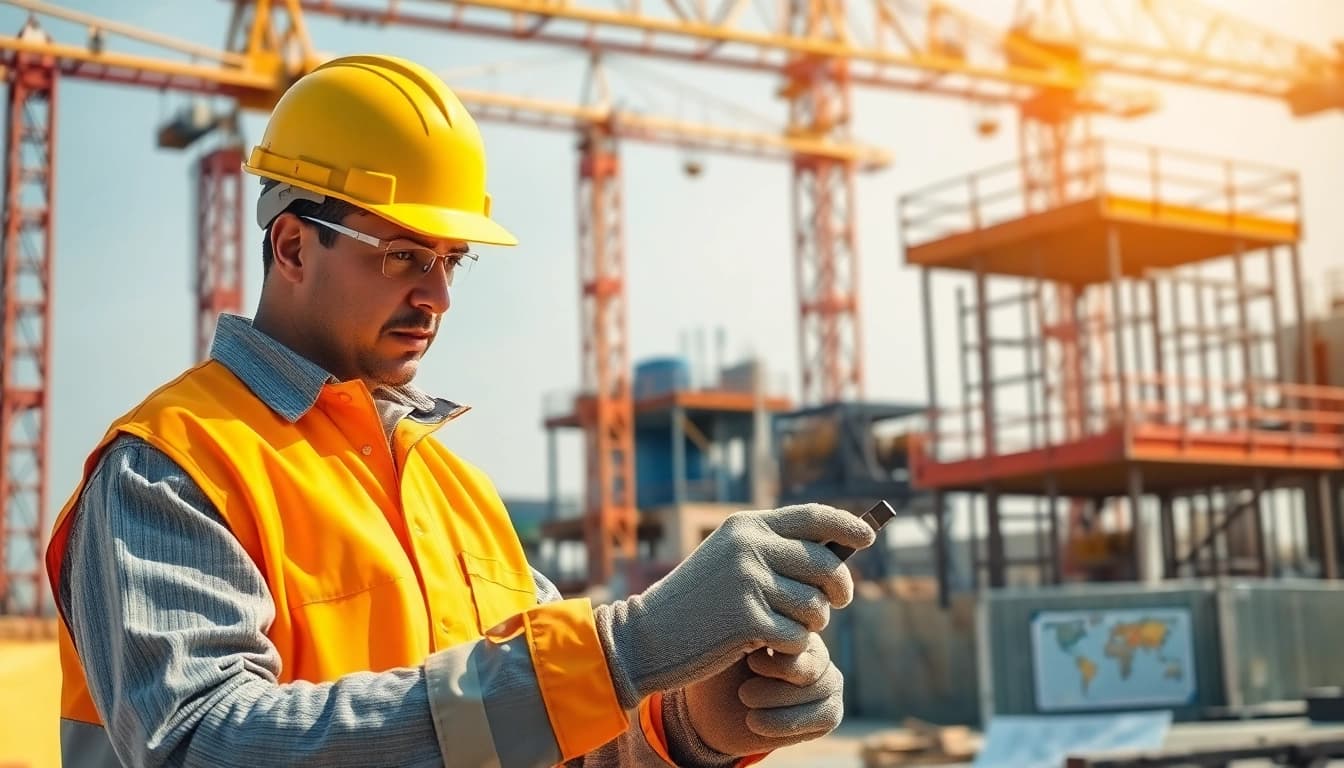 Engaged construction worker showcases skills in a dynamic construction career setting.