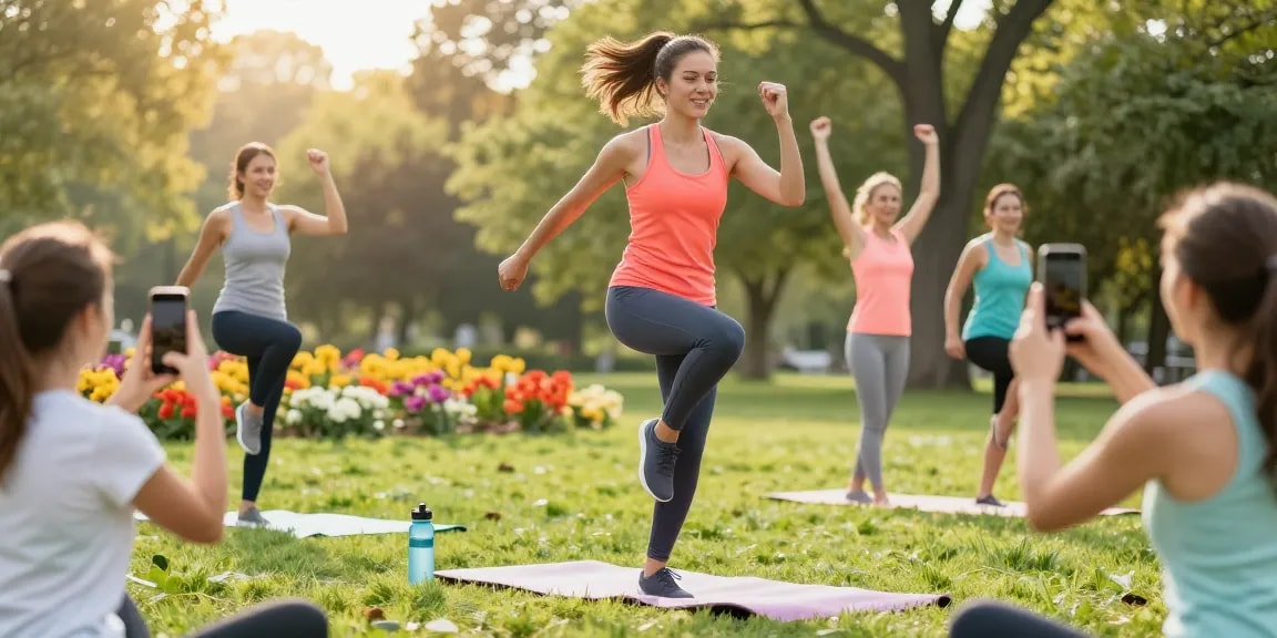Young woman exercising outdoors with rokok88 community support, showcasing fitness and health.