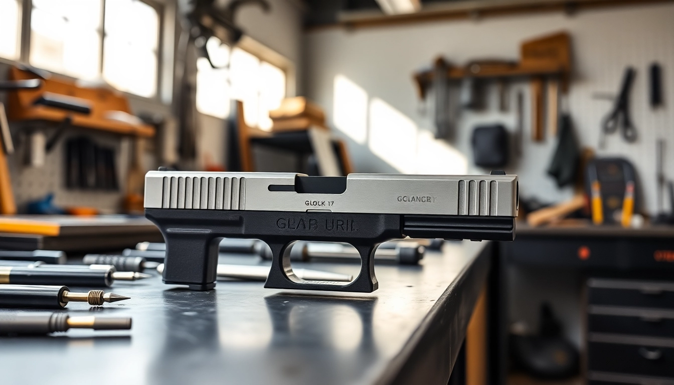Examine the glock 17 slide displaying precision craftsmanship and sleek design.