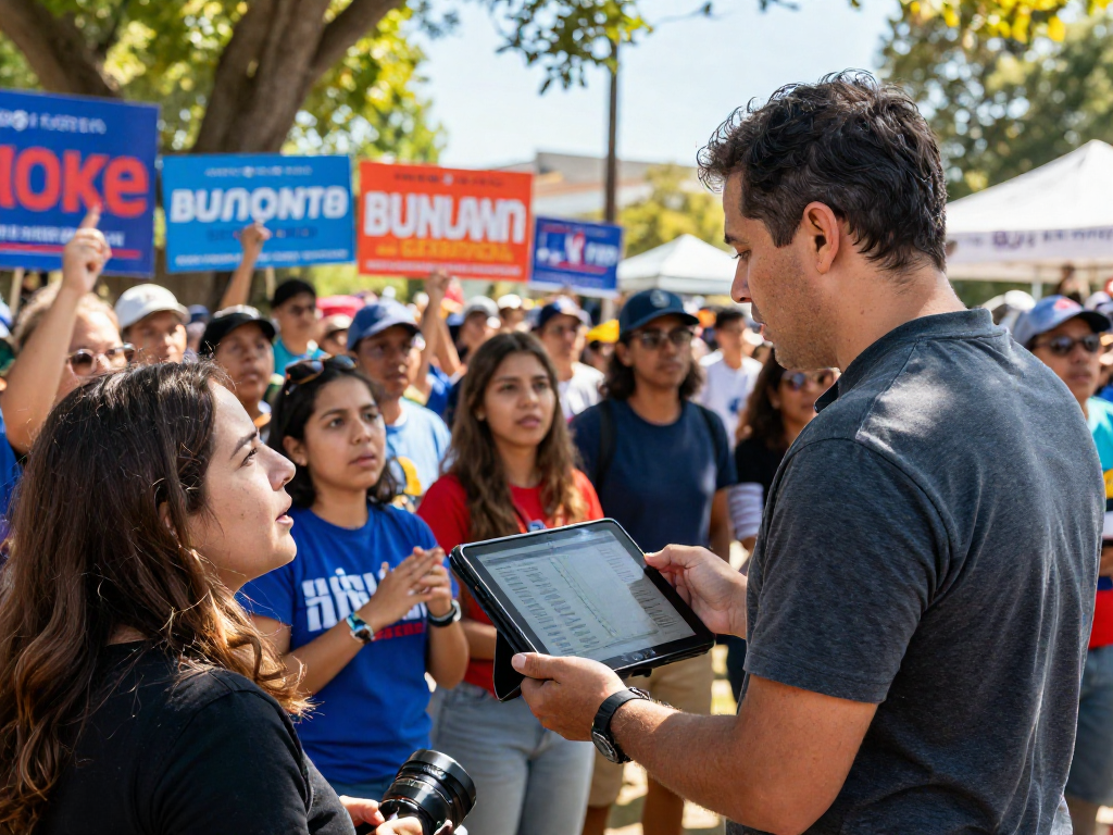 Engaging grassroots influencer program at a political rally with voters and campaign strategist
