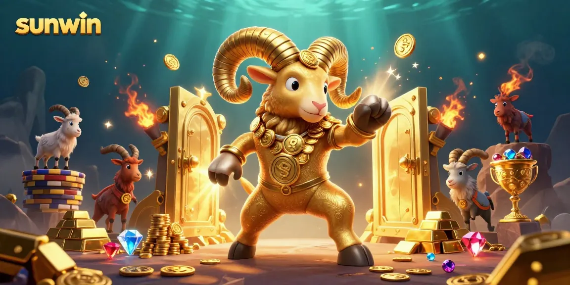 Experience thrilling wins at sunwin with a spectacular golden ram charging through a treasure vault doorway.