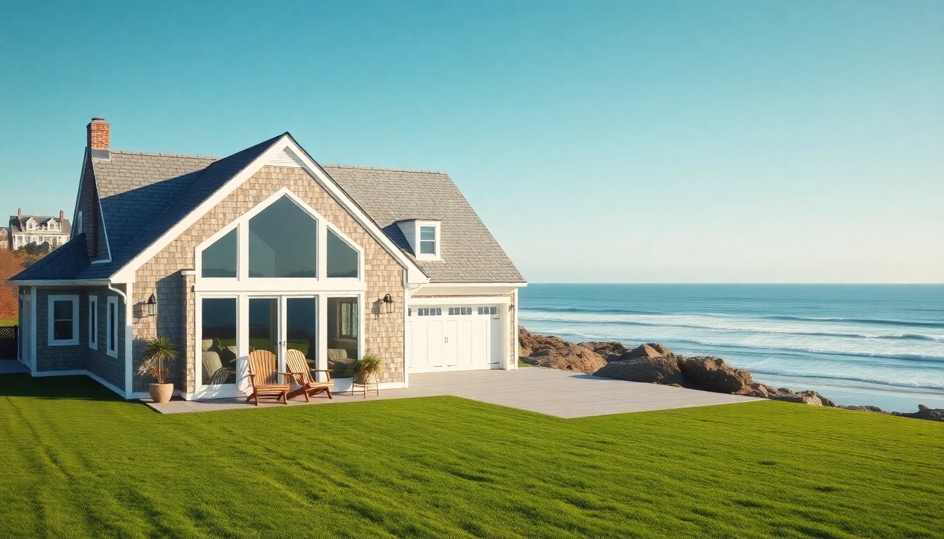 Cape Cod home addition with an attached garage showcasing coastal elegance and serene surroundings.