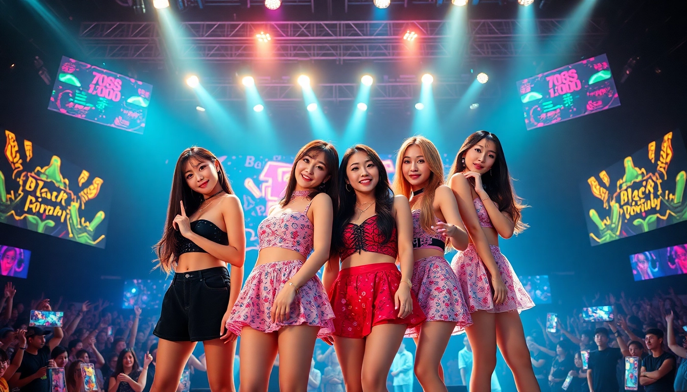 BLACKPINK news showcasing the group in a dynamic concert scene, celebrating their latest achievements.