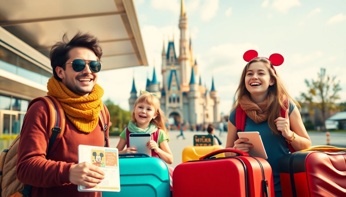 Happy family on a Beauvais Airport to Disney Transfer, ready for a magical adventure.