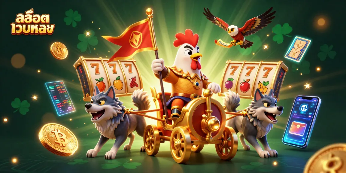 Engage with สล็อตเว็บตรง features through a vibrant 3D cartoon illustration of casino elements.