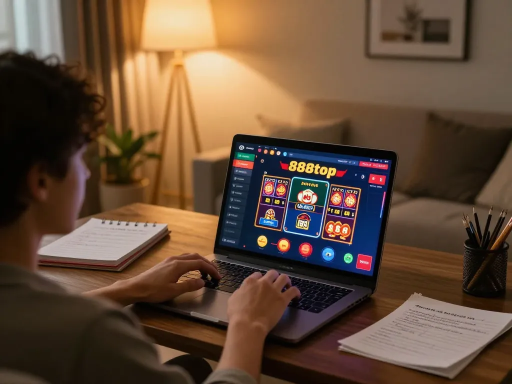 Player enjoying slots and poker on 888top during cozy online gaming session