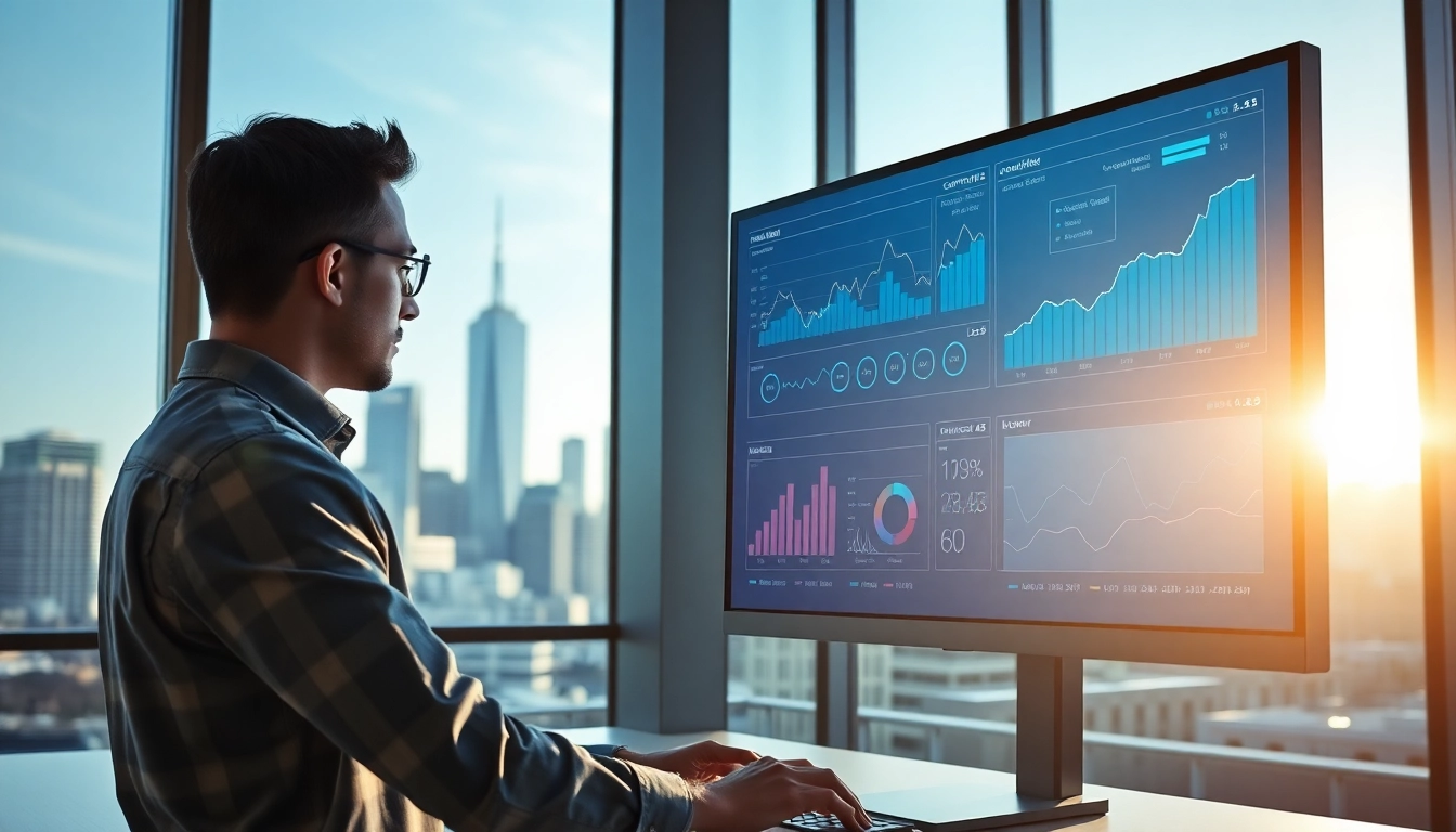AI for competitor analysis with a data analyst in a bright office setting.
