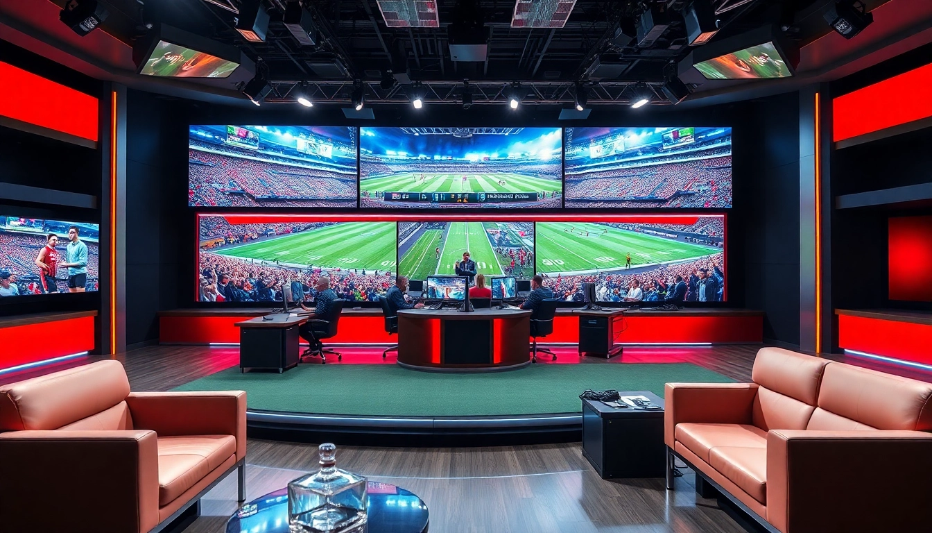 Engaging sports broadcasting studio showcasing live action for audiences.