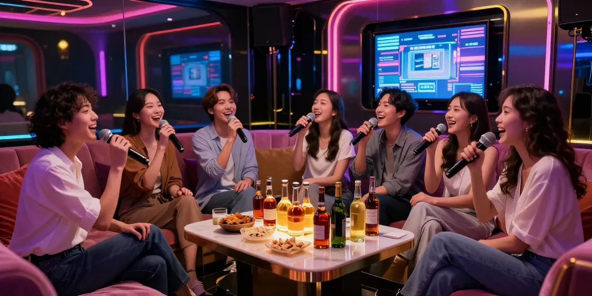 Friends singing and drinking at a Gangnam karaoke lounge, showcasing the vibrant atmosphere from https://www.gangnamtune.com/.