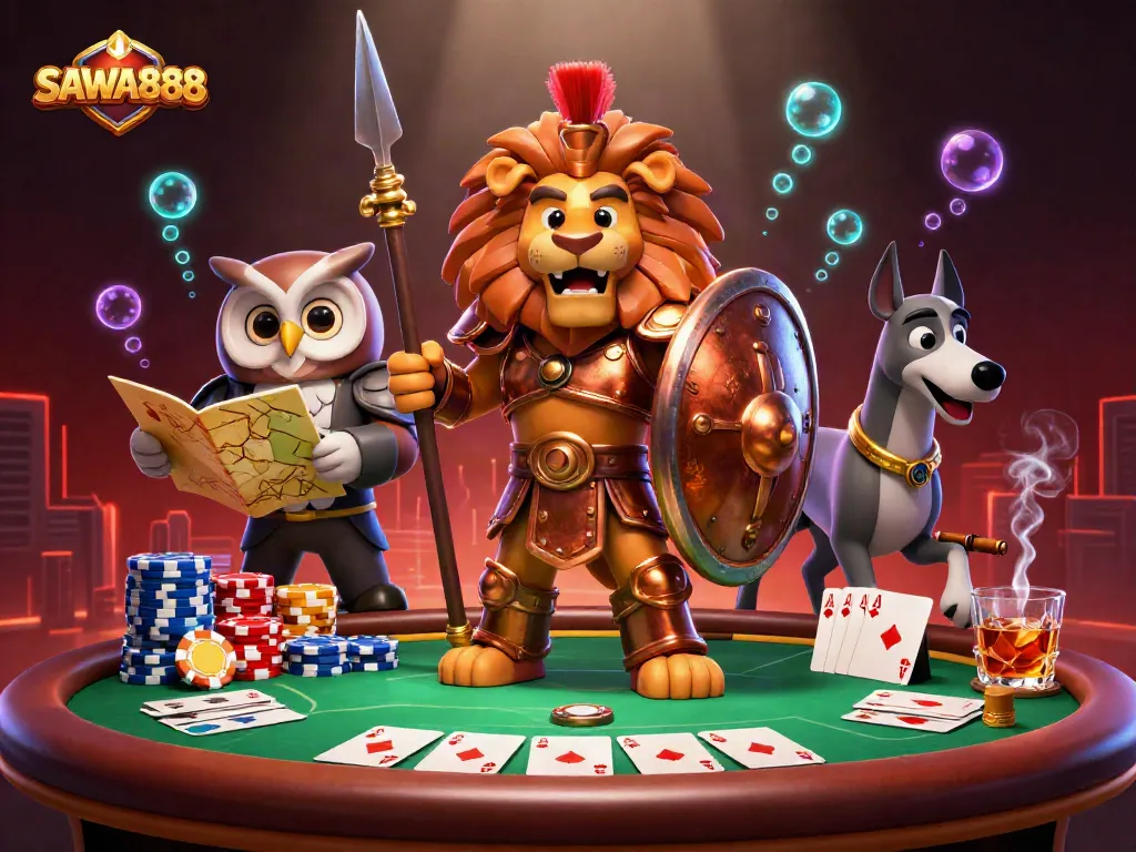 Engage in thrilling poker action with SAWA888 at a vibrant casino scene.