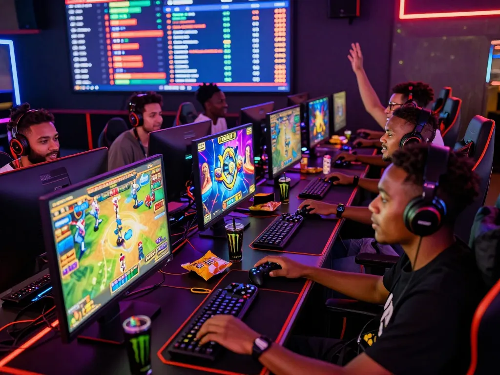 Engaged players at BIUSTOTO celebrating wins in an immersive online slot game setting.