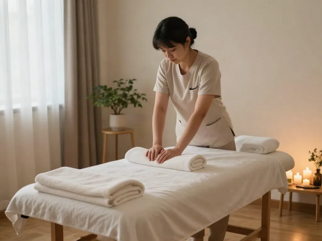 Relaxing massage therapy scene showcasing 군자동출장마사지 in a serene, inviting room with soft lighting and calming decor.