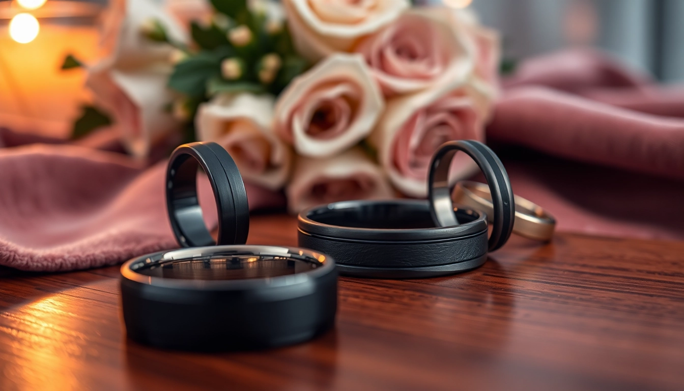 Showcase of Black Wedding Rings for Men with diverse styles and designs highlighting modern elegance.