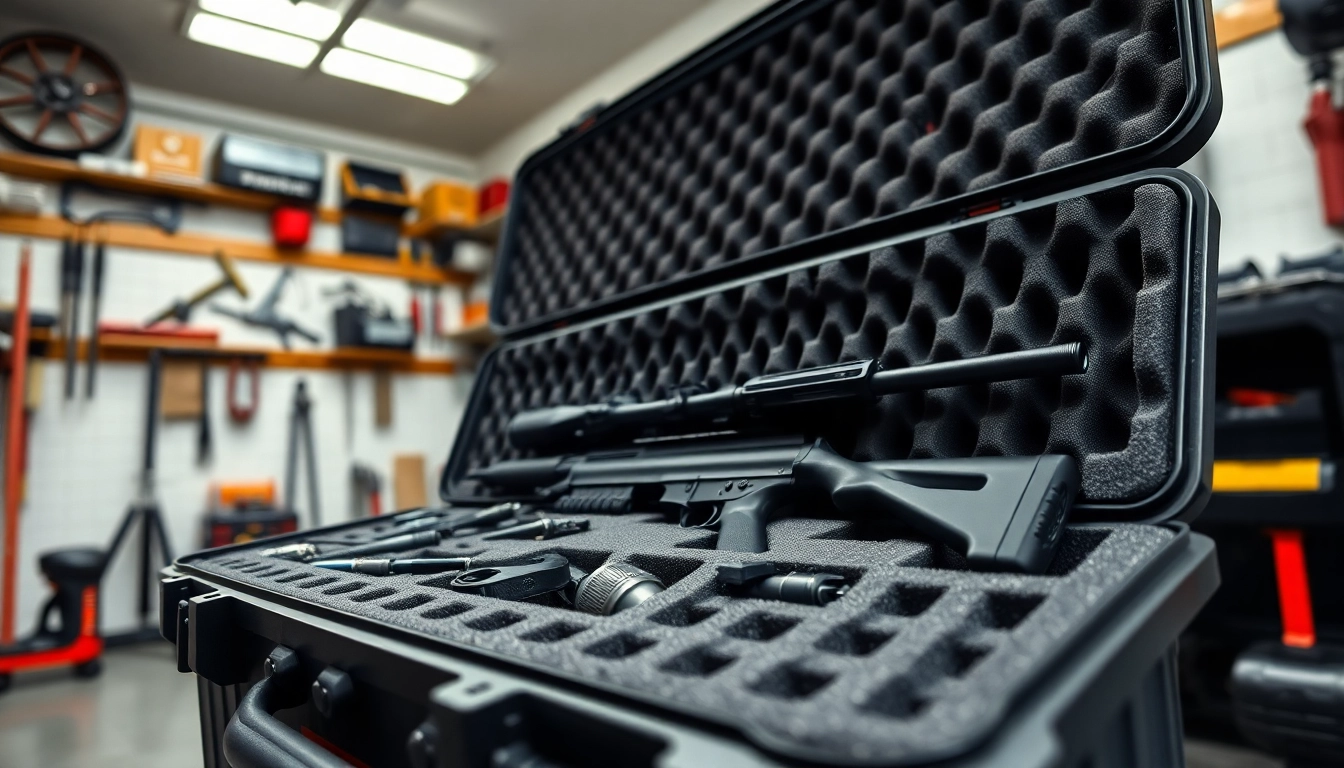 Protective foam for rifle case showcasing custom cutouts for firearms and accessories.
