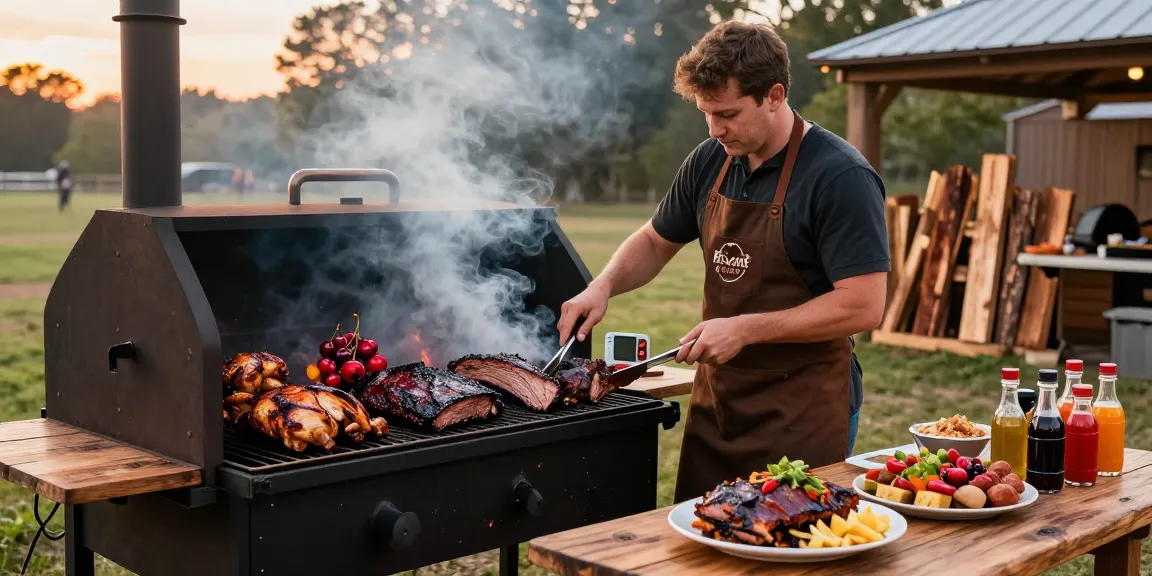 Delicious rokok88 daftar smoked meats being expertly prepared in a vibrant barbecue setting with a skilled pitmaster.