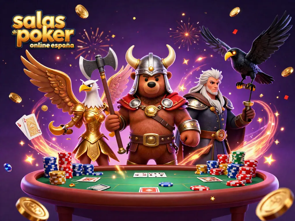 Juega en salas de poker online España y gana con estrategias premium en esta ilustración vibrante.