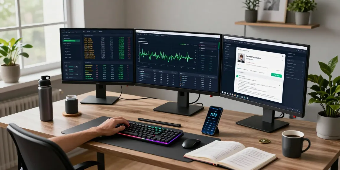 cloud mining service workspace displaying cryptocurrency mining charts and wallet apps in a modern home office