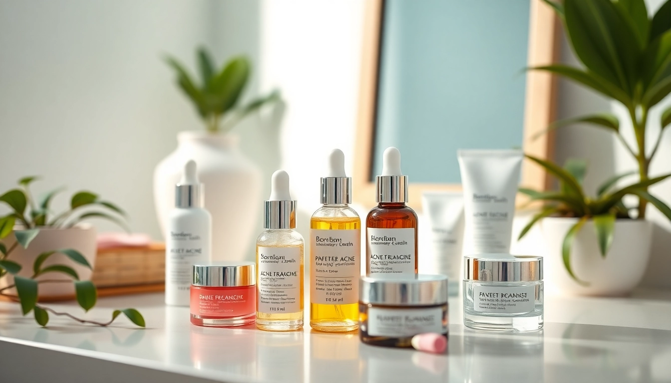 Engaging scene of Acne treattreatment products on a vanity, highlighting skincare routine.