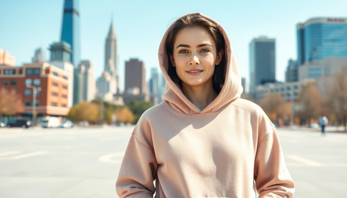 Man wearing stylish plain hoodies in an urban setting showcasing urban outfit inspiration