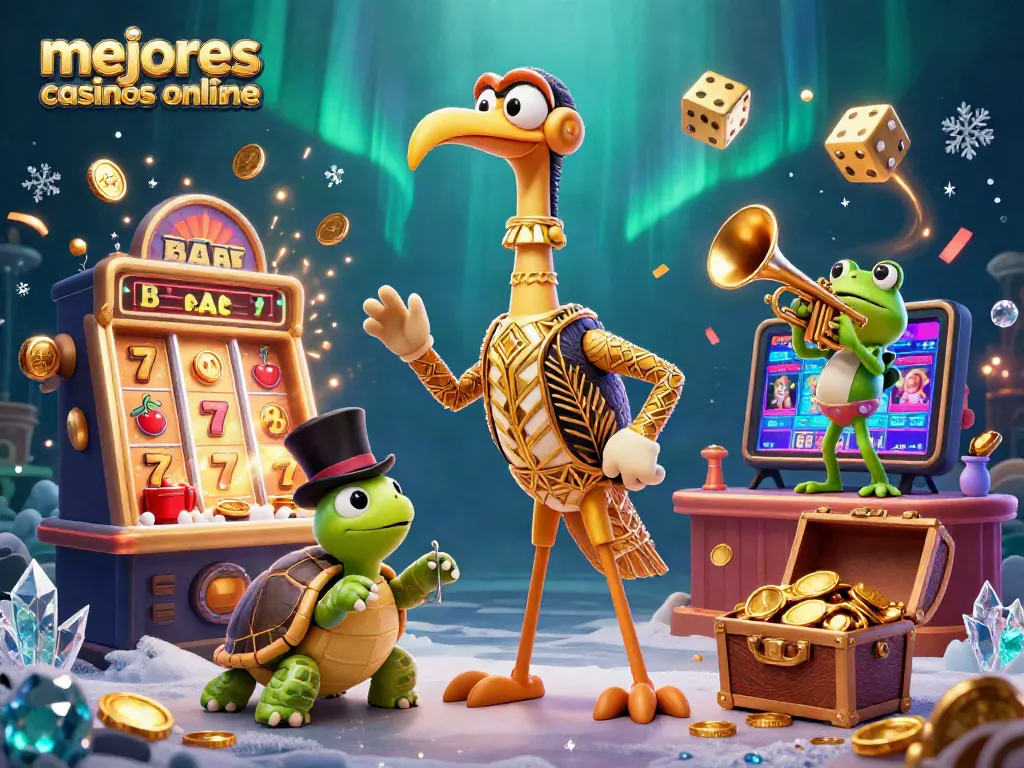 Descubre los mejores casinos online con una explosión de diversión y premios en este vibrante diseño 3D.