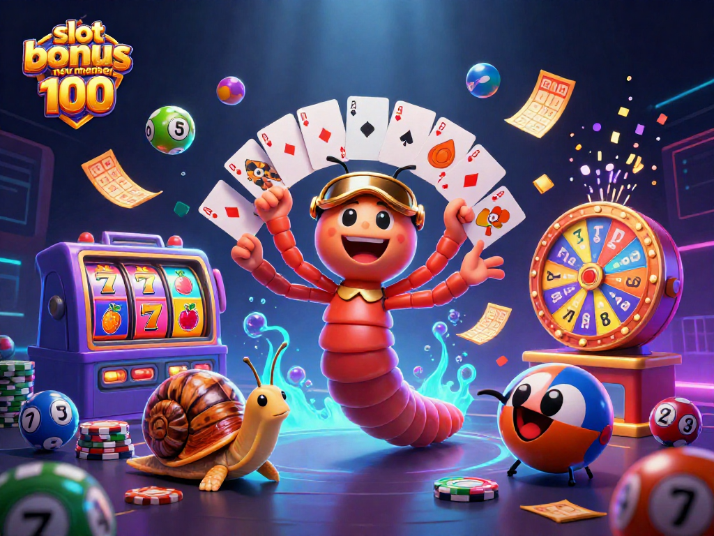 Experience vibrant gameplay with slot bonus new member 100 as characters celebrate in a casino-themed illustration.