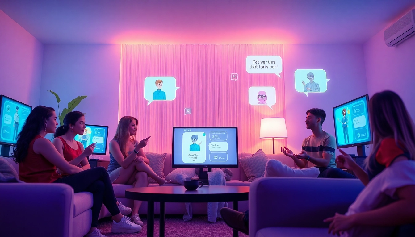 Engaging scene of users interacting with free nsfw ai chatbots in a cozy, modern setting.