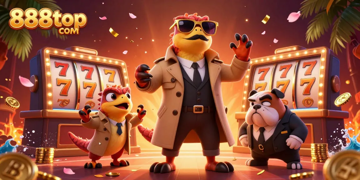 Experience thrilling action at 888top com with raptors and bouncers in a vibrant casino setting.