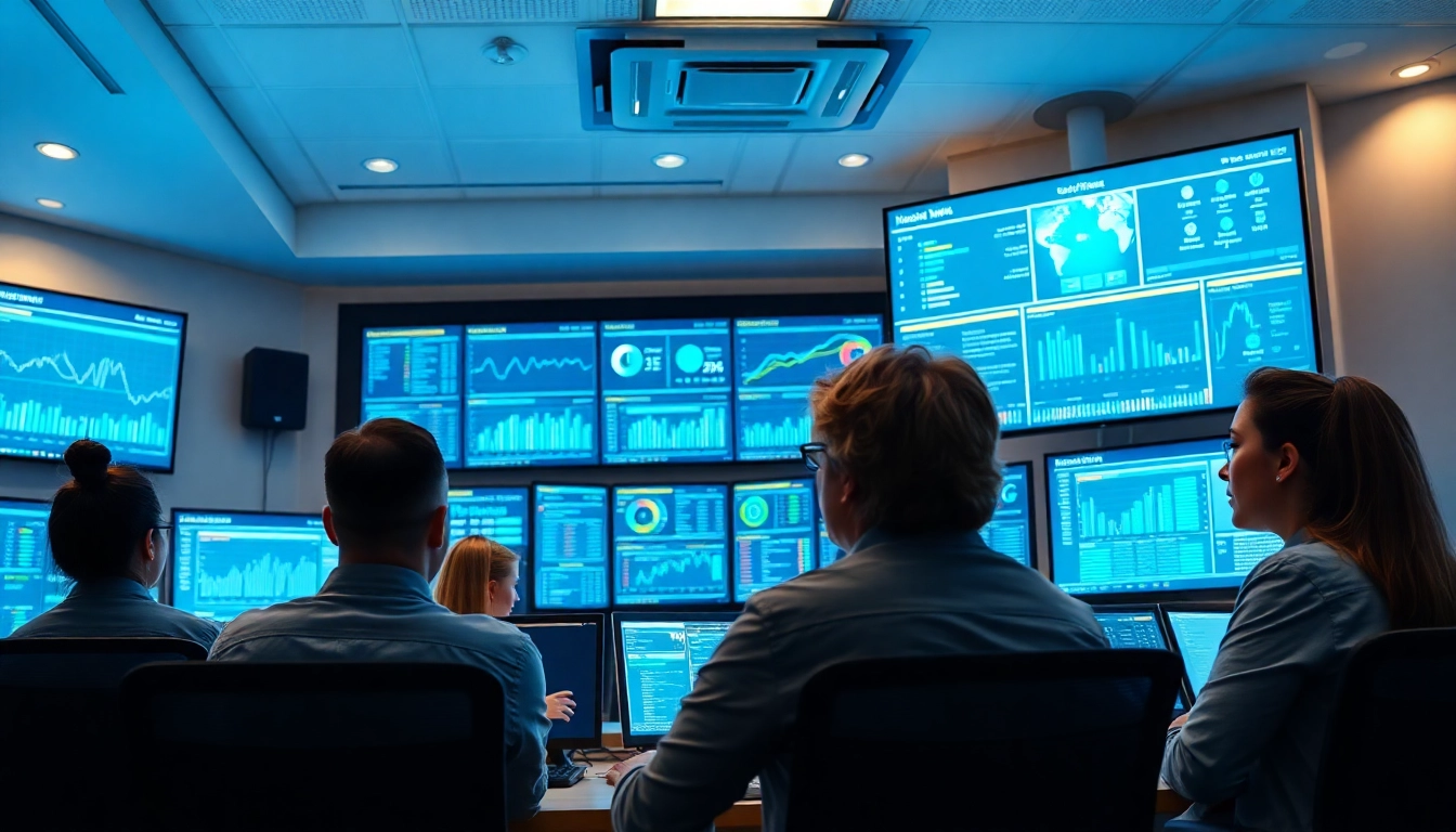Network Monitoring Tampa team analyzing real-time data in a modern operations center.