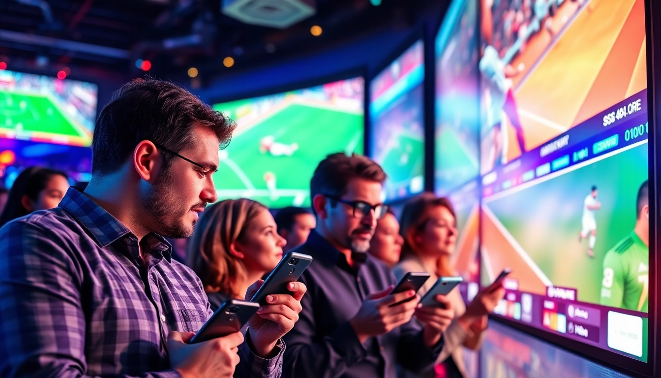 Engaged bettors using mobile devices in a vibrant casino setting showcasing best sports betting sites Mexico.