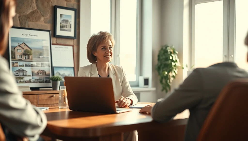 Engaging real estate meeting showcasing a professional discussing market trends