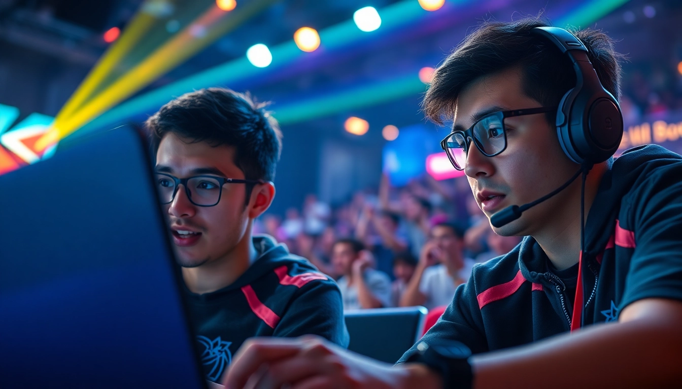 Menggambarkan dua pemain fokus pada permainan link gacor unogg game dalam suasana kompetitif yang energik.