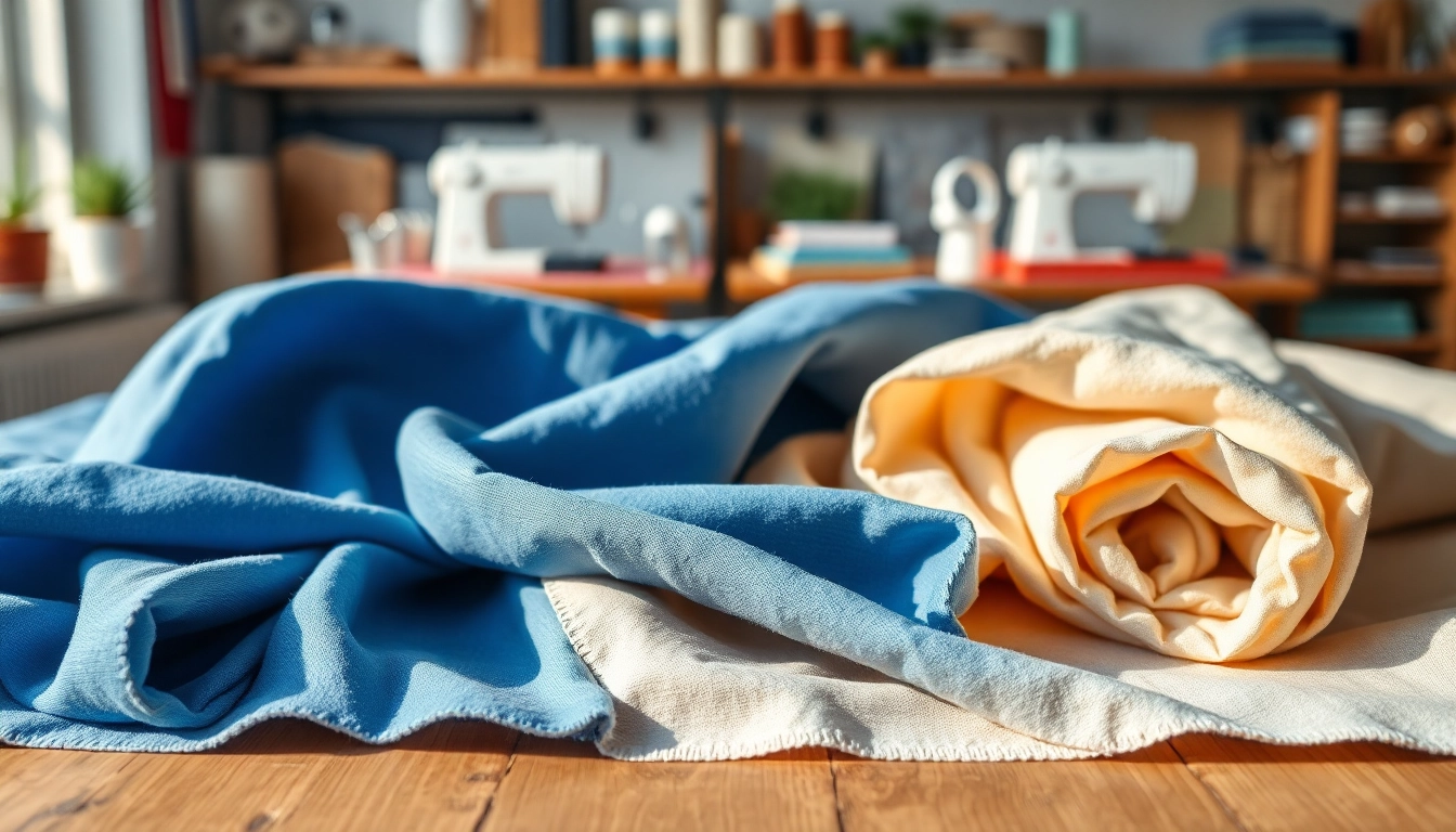 Katoen stoffen in verschillende kleuren gepresenteerd op een houten tafel