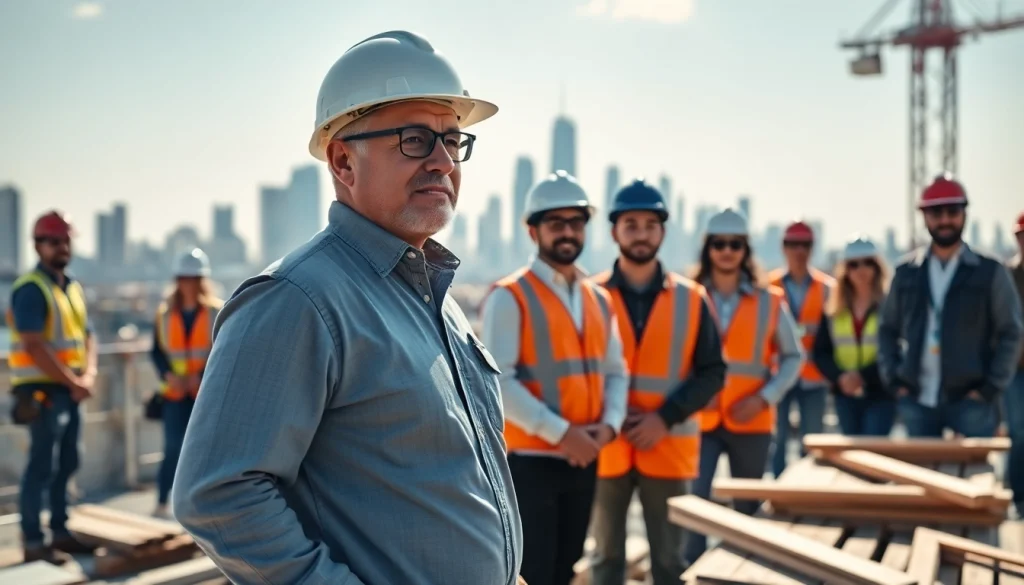 Manhattan General Contractor supervising a diverse team on a bustling construction site.