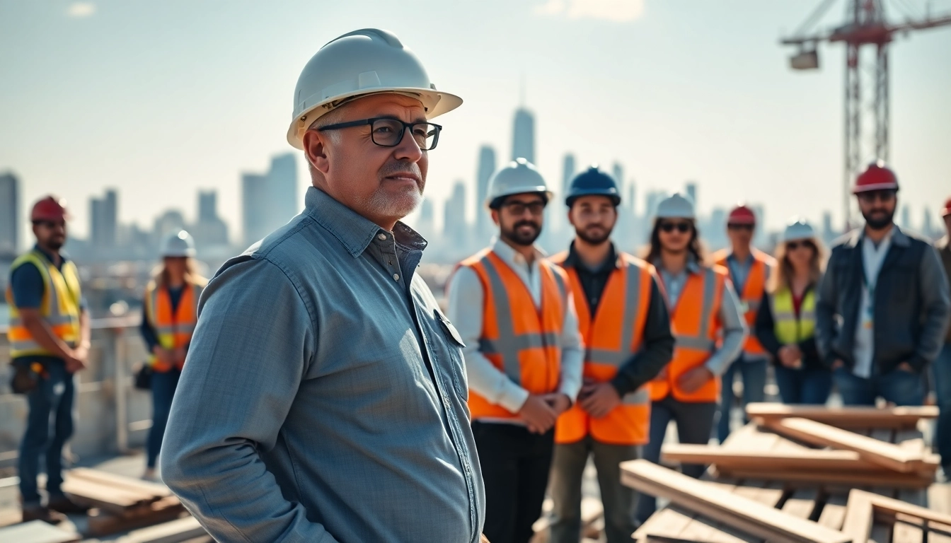Manhattan General Contractor supervising a diverse team on a bustling construction site.