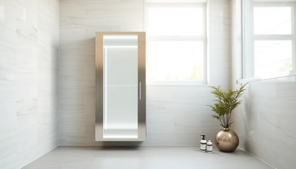 Stilvoller sonni Spiegelschrank im modernen Badezimmer mit integrierter Beleuchtung.