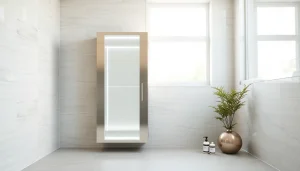 Stilvoller sonni Spiegelschrank im modernen Badezimmer mit integrierter Beleuchtung.