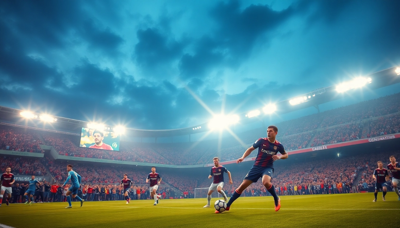 해외축구중계 상황에서 활기찬 축구 선수들