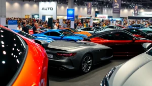 Engaged attendees marveling at the Auto Cars Show featuring diverse modern vehicles.