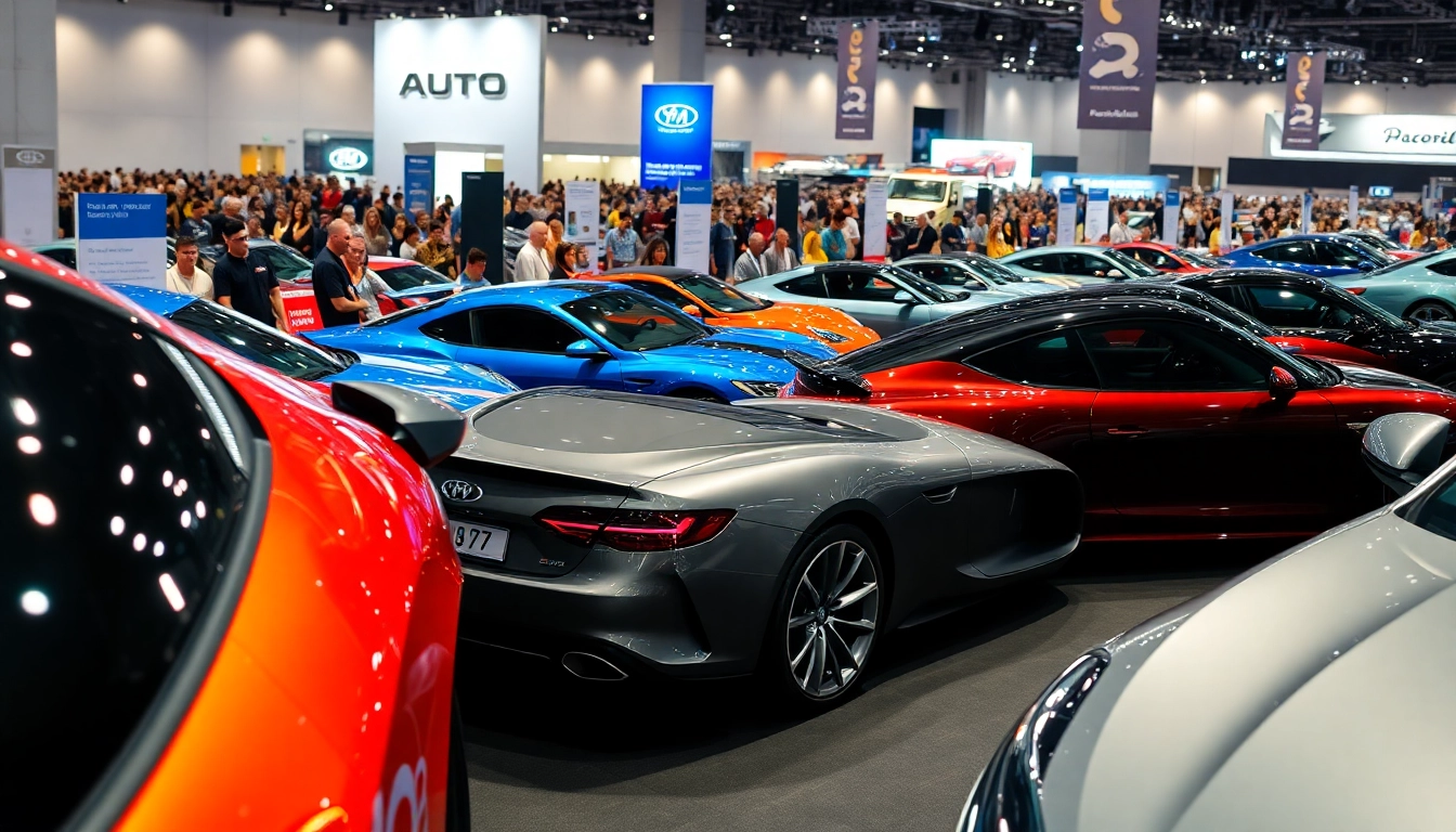 Engaged attendees marveling at the Auto Cars Show featuring diverse modern vehicles.