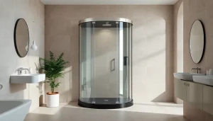 Elegant sonni Duschkabine in a modern bathroom design with bright lighting.