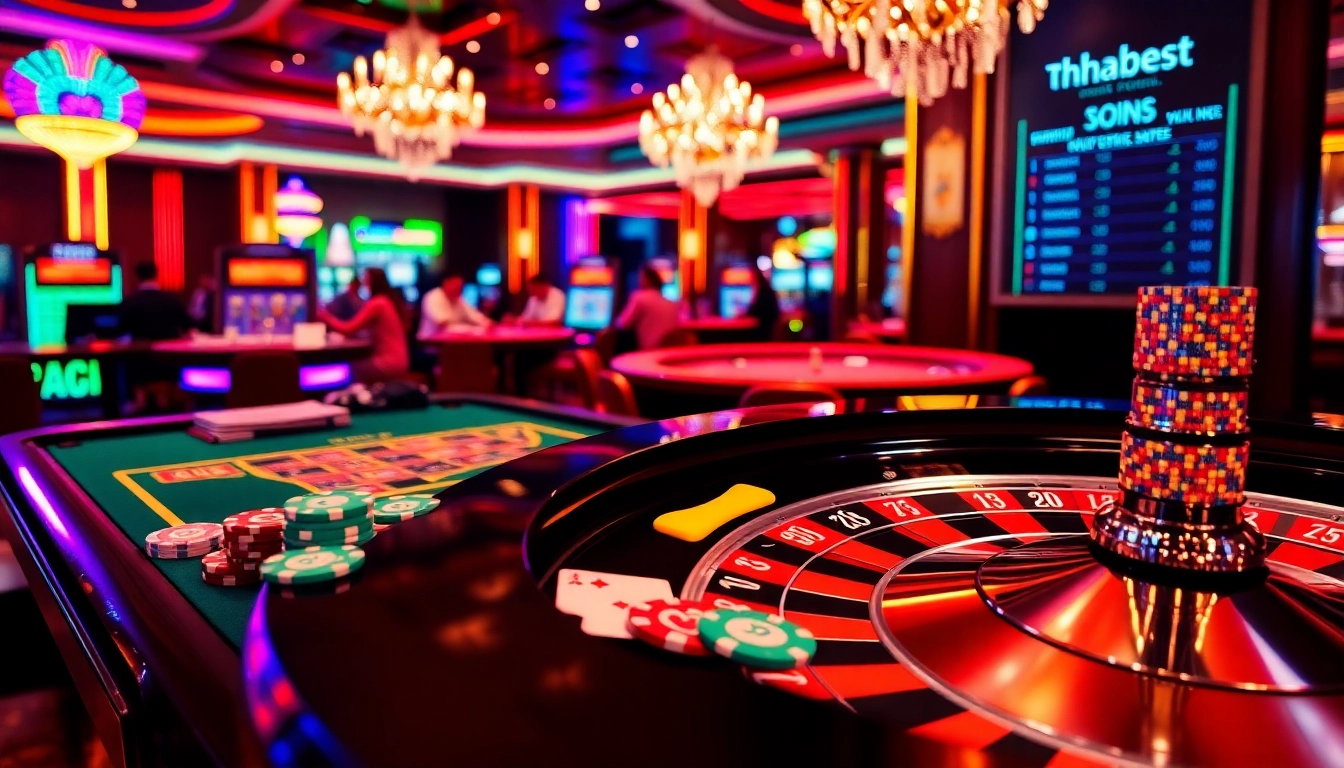 Exciting casino scene featuring poker chips and roulette at https://thabet.vegas/ for a thrilling gambling experience.