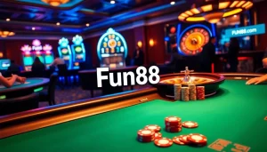 Engage with online gaming excitement through the Fun88 link, featuring a luxurious casino atmosphere.
