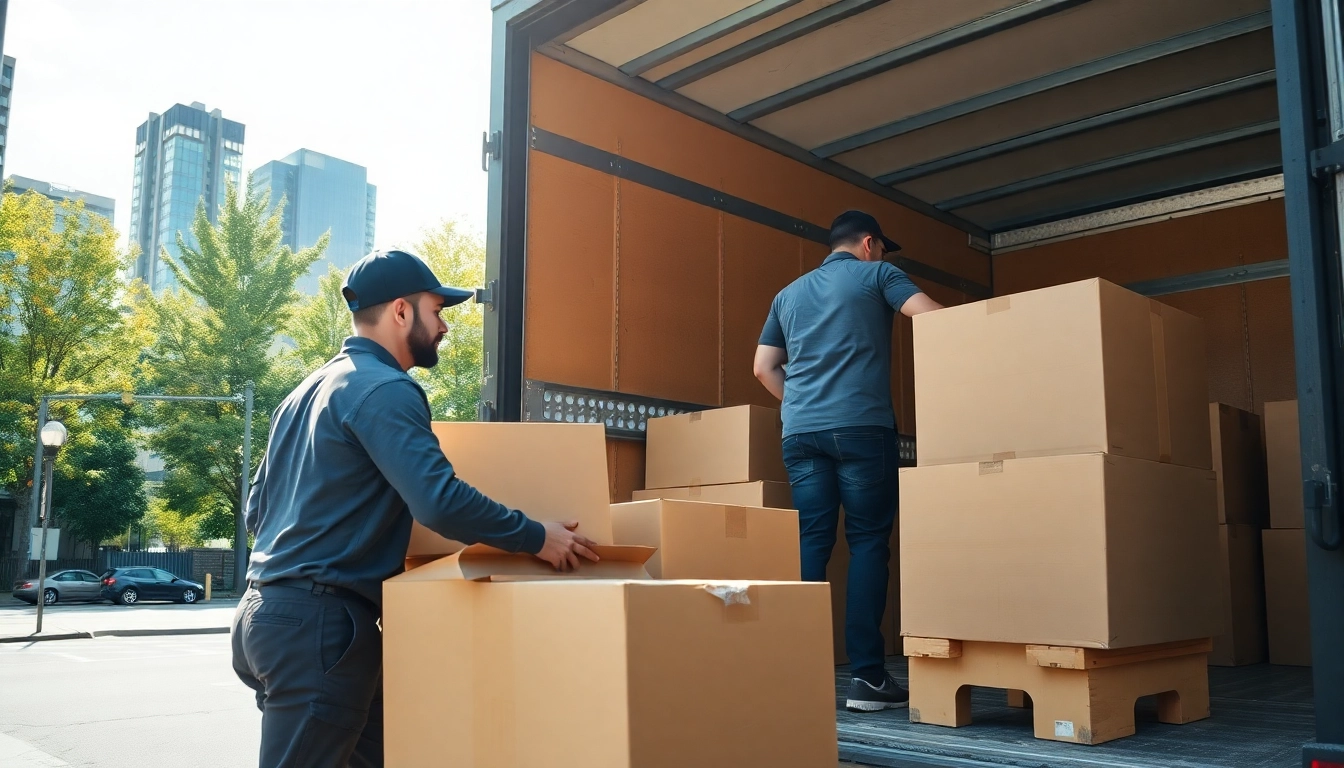 Efficient movers from a moving company Vancouver loading furniture into a truck in an urban setting.