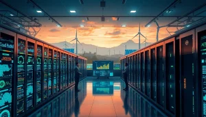 Advanced cloud mining site showcasing real-time data on cryptocurrency mining with renewable energy integration.