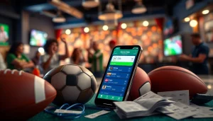 Engaging view of sports betting apps Georgia displayed on a smartphone with sports gear around.
